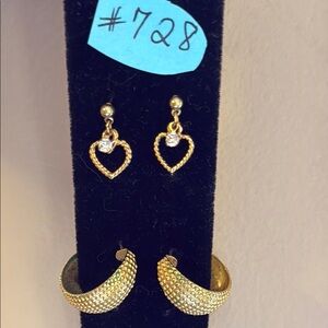 Gold Heart Earrings and gold tone hoops Set